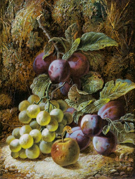 Still Life with Plums and Grapes od Oliver Clare
