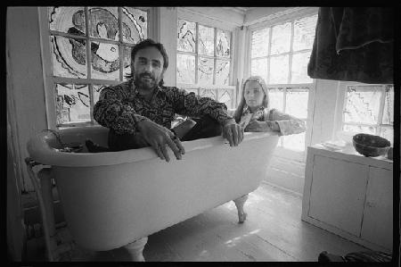 Dennis Hopper and wife Michelle Phillips in a bathtub in New Mexico