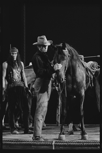 Gregory Peck with horse on the set of Mackennas Gold od Orlando Suero