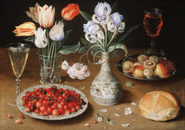 Still life with Lilies, Roses, Tulips, Cherries and Wild Strawberries od Osias Beert I.