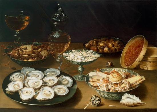 Still life with oysters, sweetmeats and roasted chestnuts od Osias Beert I.