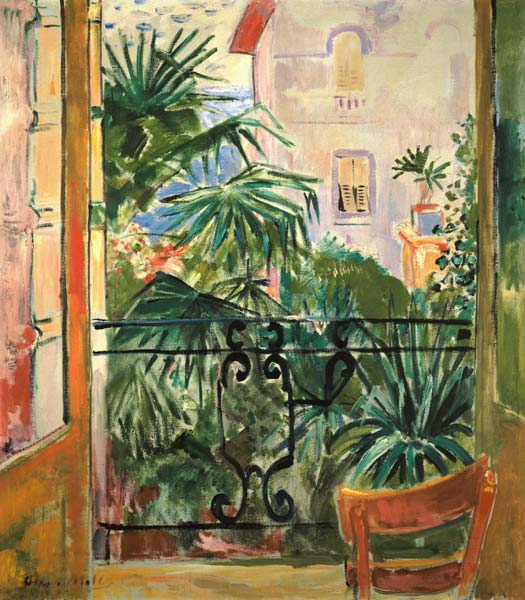 View from the balcony of palms and a house Abbazia od Oskar Moll