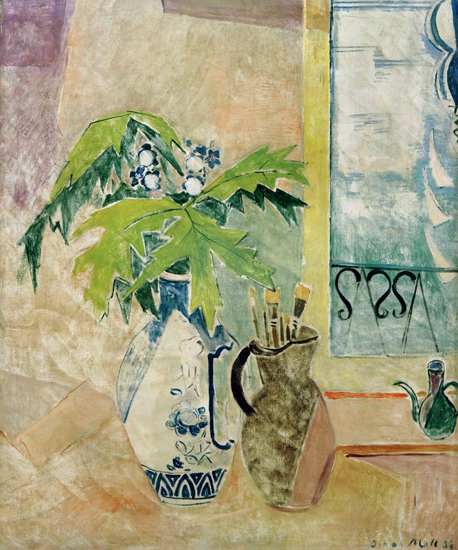 Vase mit Zweigen und Krug mit Pinseln od Oskar Moll