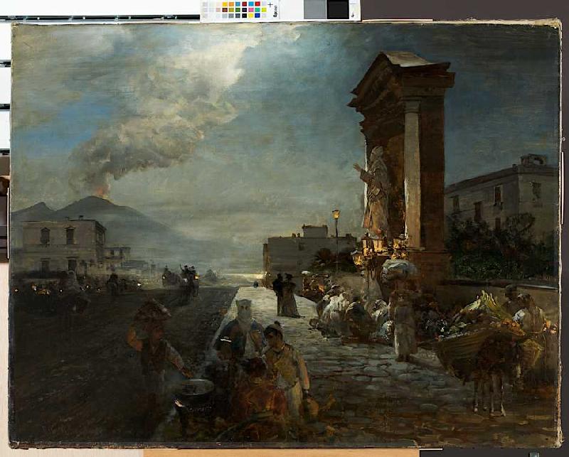Die Via di Marinella in Neapel mit Blick auf den Vesuv bei heraufziehendem Gewitter od Oswald Achenbach
