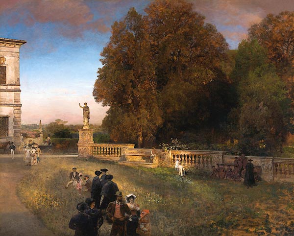 Im Park der Villa Borghese od Oswald Achenbach