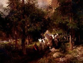 Procession in the larch woods. od Oswald Achenbach