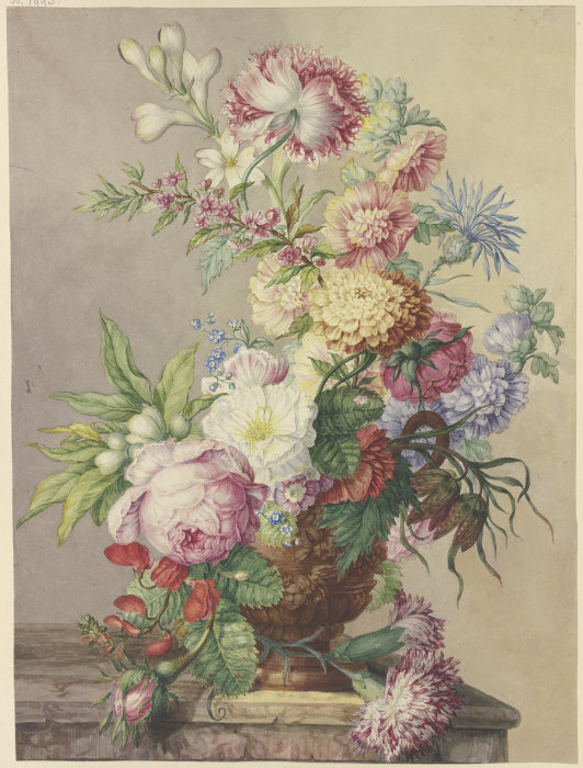 Blumenstrauß in einer Vase auf einem Marmortisch od Oswald Wijnen