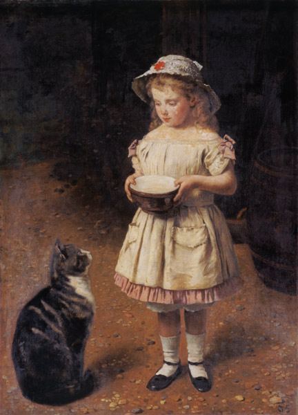 Fair-haired girl with cat od Otto Franz Scholderer