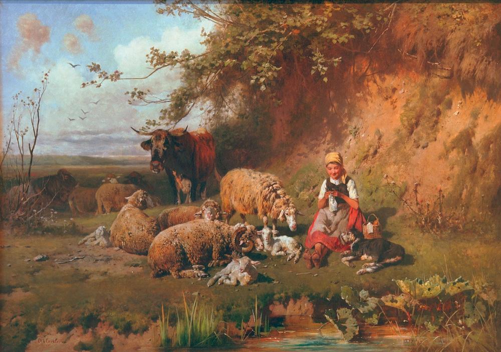 Girl with sheep od Otto Gebler