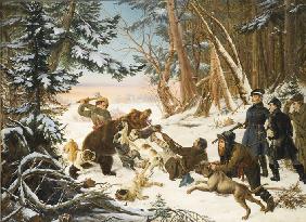 The Tsarevich Alexander Nikolaevich on a Bear hunt on the Outskirts a Moscow
