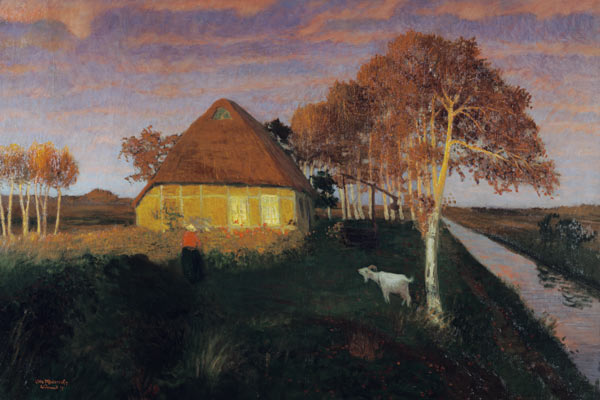 Bog cottage croft in the evening sunshine od Otto Modersohn