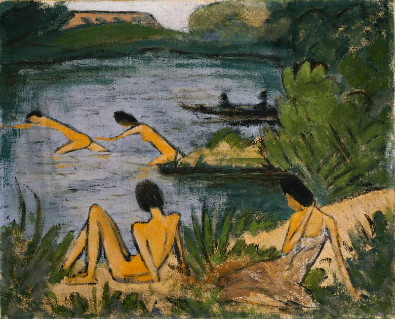Girls taking a bath od Otto Mueller