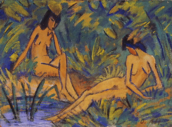 Girls sitting by the water od Otto Mueller