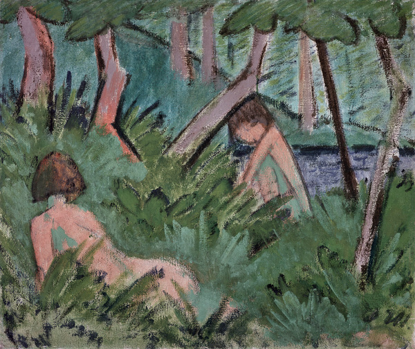 Two girls in the woods od Otto Mueller