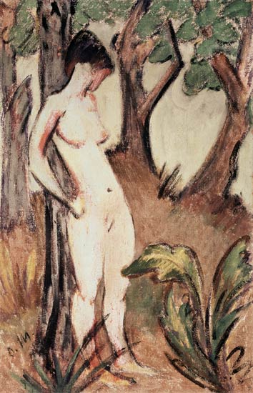 Nude Standing Against a Tree od Otto Mueller