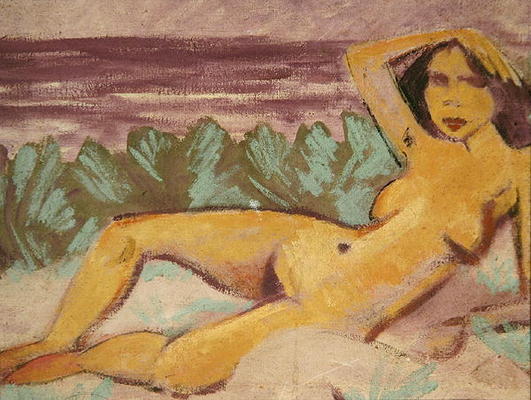 Reclining Nude, c.1914 (oil on canvas) (see 178118 for recto) od Otto Mueller