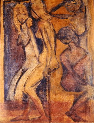 Three Girls, 1922 (oil on canvas) (see 274039 for recto) od Otto Mueller