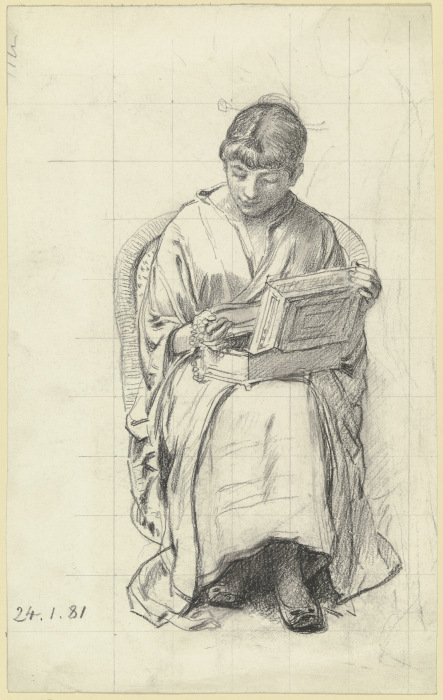 Sitzende Frau mit Schmuckkasten aus den "Maskierten" od Otto Scholderer