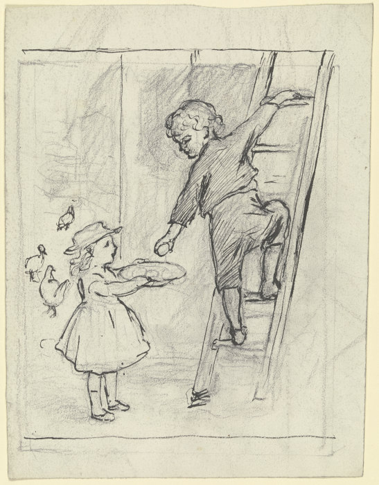 Zwei Kinder beim Eierholen od Otto Scholderer