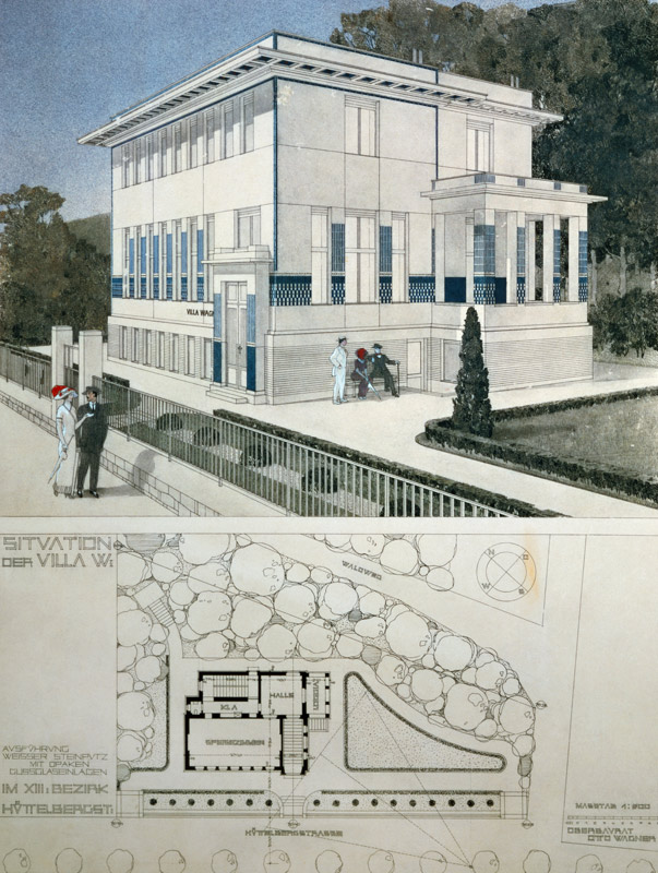 Villa Wagner, Vienna, design showing the exterior of the house, built of steel and concrete in sever od Otto Wagner