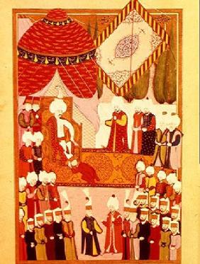 The Coronation of Sultan Selim I (1466-1520) from the 'Hunername' by Lokman