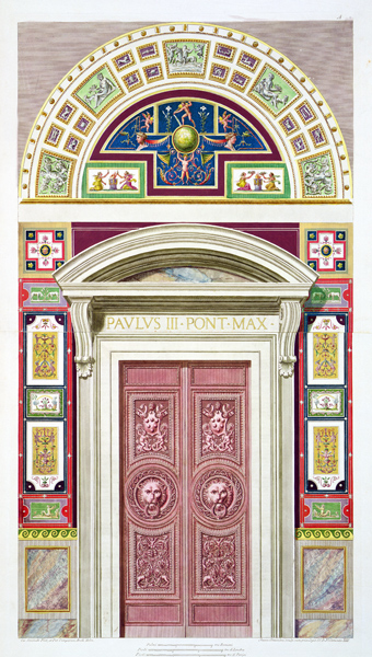 Doorway to the Raphael Loggia at the Vatican, from 'Delle Loggie di Rafaele nel Vaticano', engraved od P. Savorelli