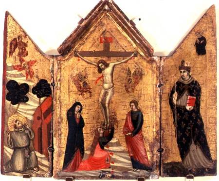 Crucifixion Triptych with St. Francis Receiving the Stigmata and St. Benedict od Pacino  di Buonaguida