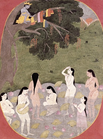 Krishna with the Cow Girls'' clothes, Tehri-Garhwal, c.1820-30 od Pahari School