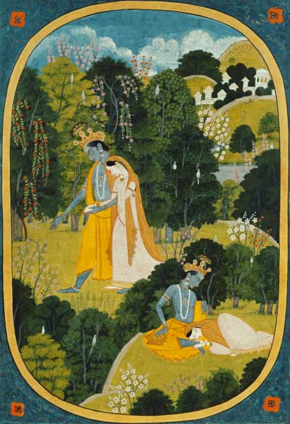 Radha and Krishna walking in a grove, Kangra, Himachal Pradesh, Pahari School, 1820-25 od Pahari School