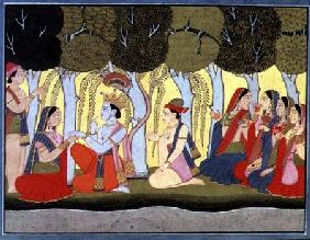 Radha and Krishna seated in a grove, Kulu, Himachal Pradesh, Pahari School, 1790-1800