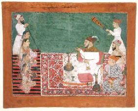 Rajah Deep Chand and friends smoking a hookah, Bijapur