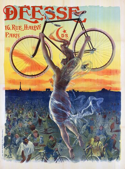 Vintage French Poster of a Goddess with a Bicycle od Pal