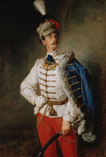 Portrait of László in hussar uniform.