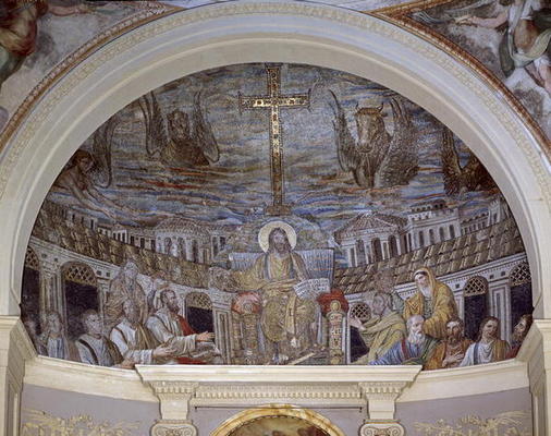 Christ Enthroned surrounded by the Apostles and Saints Pudentiana and Praxedis, in the Apse (mosaic) od Paleo-Christian