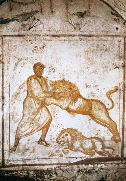 Samson wrestling with the lions od Paleo-Christian