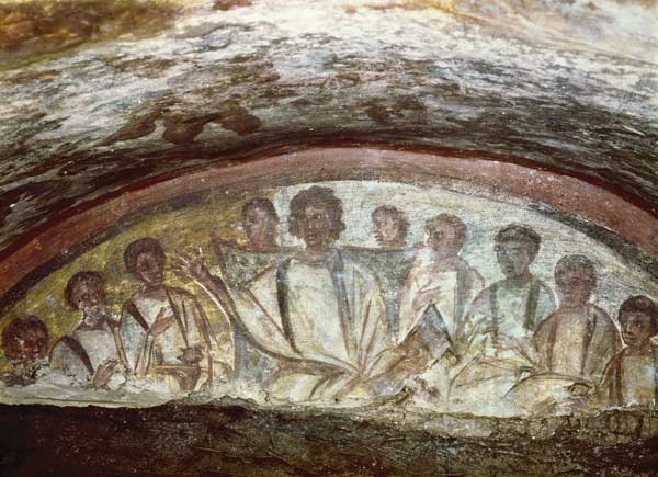 Christ teaching surrounded by the Apostles od Paleo-Christian