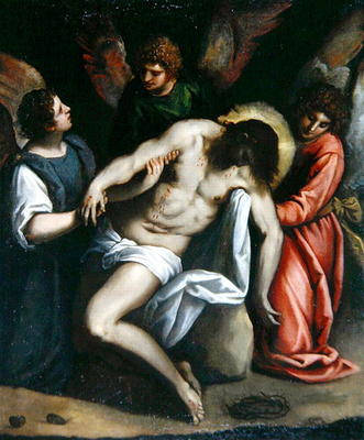 The Dead Christ, Held by Three Angels (oil on canvas) od Palma Il Giovane