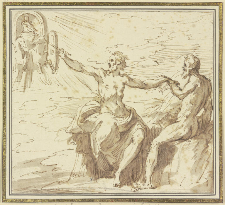 Prometheus holt das Feuer vom Sonnenwagen und belebt den Menschen od Paolo Farinati