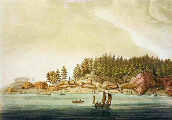 Early settlement of Vancouver (colour engraving) od Paolo Fumagalli