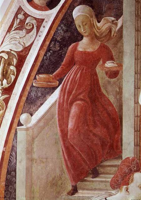 The Birth of the Virgin, detail of a maid servant descending a staircase, from the fresco cycle of T od Paolo Uccello