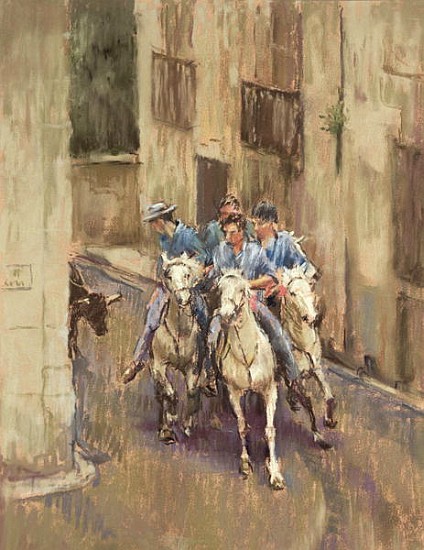 The Bull Run in Soubes (pastel on paper)  od  Pat  Maclaurin