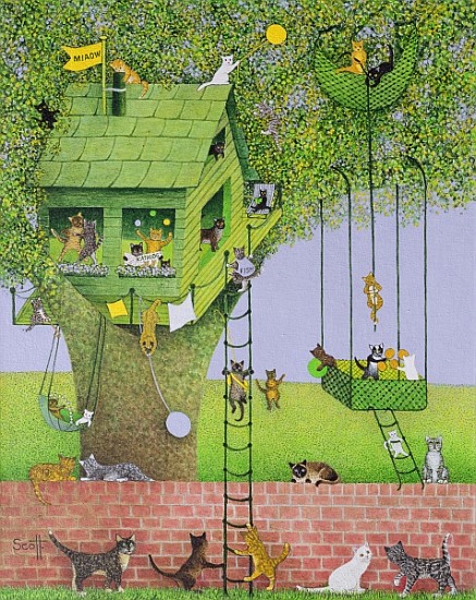 Cat Tree House, (acrylic on canvas)  od Pat  Scott