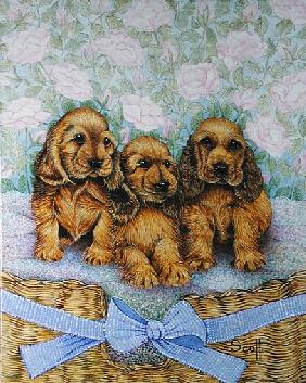 Brother Puppies (oil on canvas) 