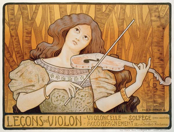 Reproduction of a poster advertising 'Violin Lessons', Rue Denfert-Rochereau, Paris, 1898 (colour li od Paul Berthon