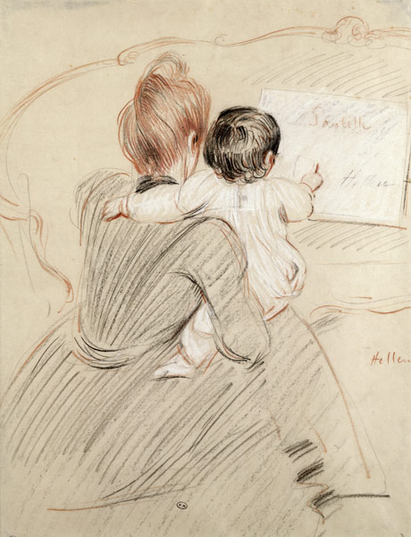 Madame Paul Helleu and her Daughter Paulette, 1905 (coloured pencil on paper) od Paul Cesar Helleu