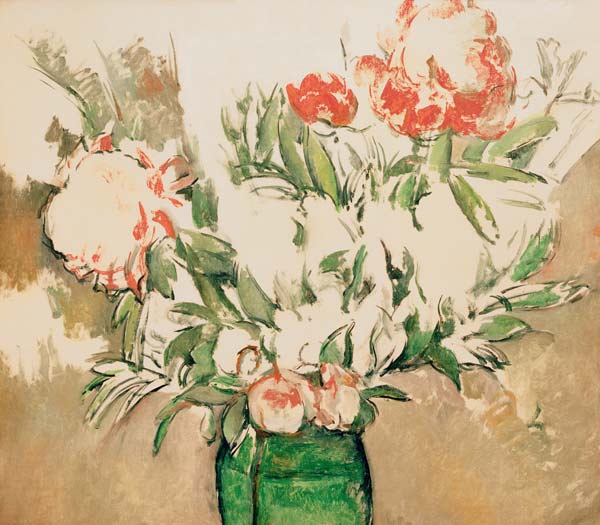 Peonies in a green jug od Paul Cézanne