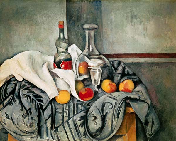 Quiet life with peaches and bottles od Paul Cézanne