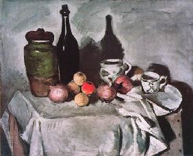 Still life with fruits and dishes
