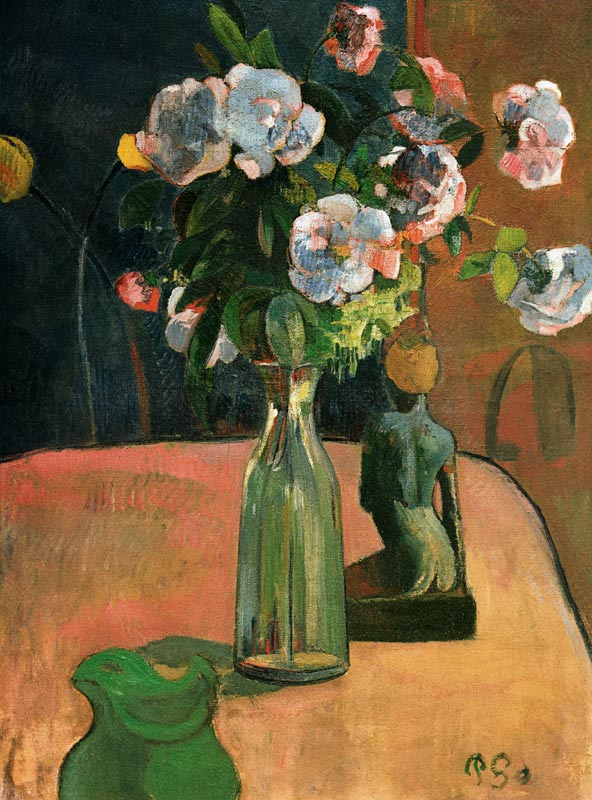 Roses and little statue od Paul Gauguin