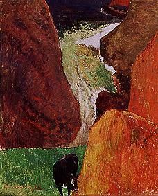 Boat between cliffs od Paul Gauguin